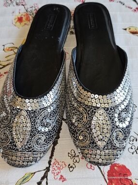 Harold's Black & Silver Sequin Embellished Slip-On Mules